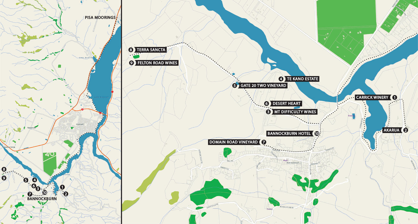 Wanaka & Lake Dunstan Wine E-Bike Tour Map
